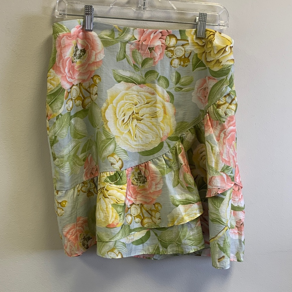 Express Asymmetrical Floral Skirt - Pink, Yellow, Green